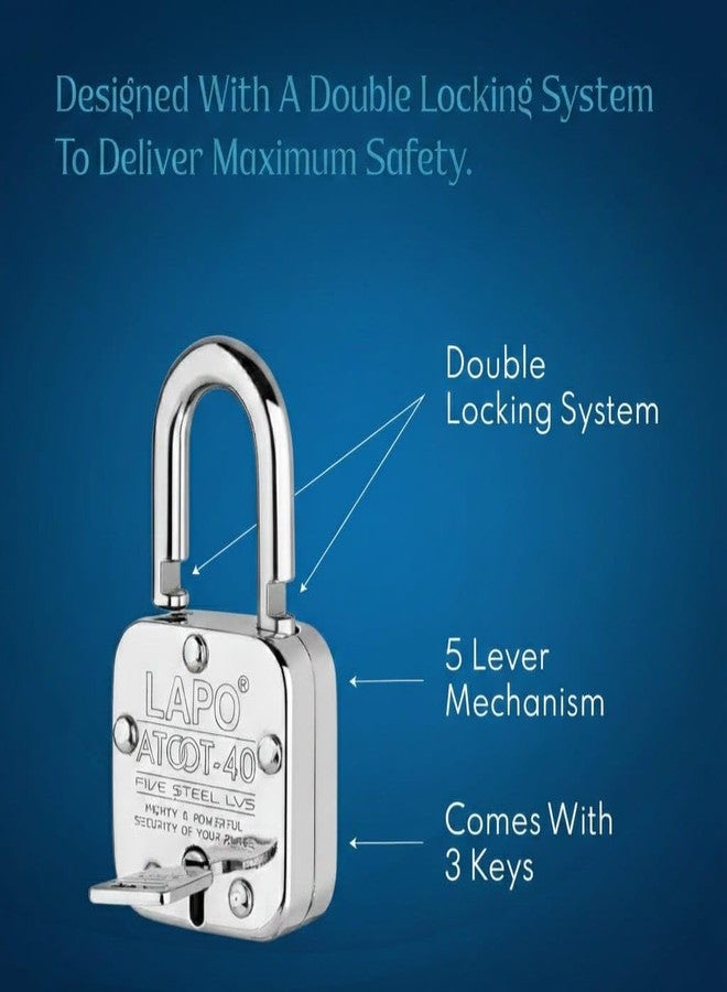 LAPO Heavy-Duty 40mm Steel Body Padlock for Gate, Shutter, Shops & Home, Double Locking System, Hardened Shackle with 5 Brass Levers, 3 Keys with High Security Lock-3 Years Warranty (Pack of 1) - Image 5